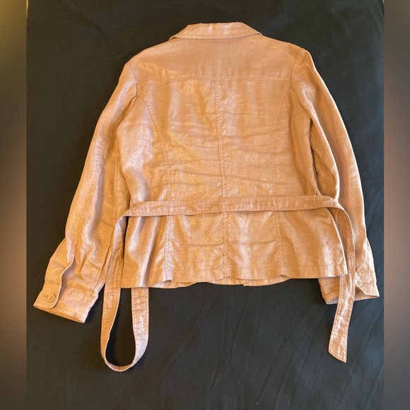 Chico’s Pink Linen Jacket Shirt Tie Waist - Picture 14 of 15